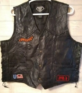 Diamond Plate Buffalo Leather Vest Leather laceup Sides 2X Freedom Is'nt Free - Foto 1 di 7