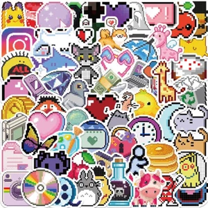*UK Seller* 64PCS Cute Pixel Cartoon Stickers Set Stationery Birthday Gifts - Picture 1 of 3