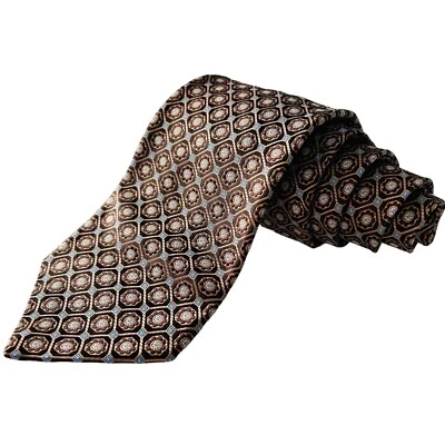 Corbata de seda Ike Behar marrón blanco azul geométrica nueva con etiquetas $95 Foto 1 de 4