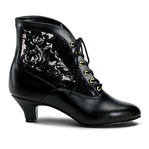2" Black Lace Up Victorian Steampunk Low Granny Ankle Boots Booties Shoes
