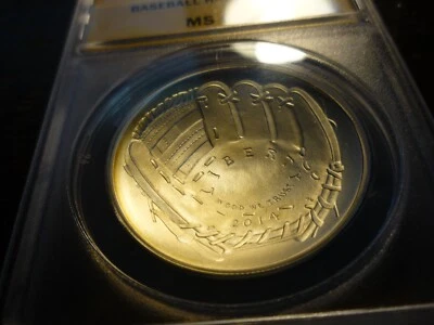 SILVER 2014P(GRADED MS69)BASEBALL HALL OF FAME  COMMEMORATIVE $ BEAUTY!!!(ANACS) - Image 1 of 4