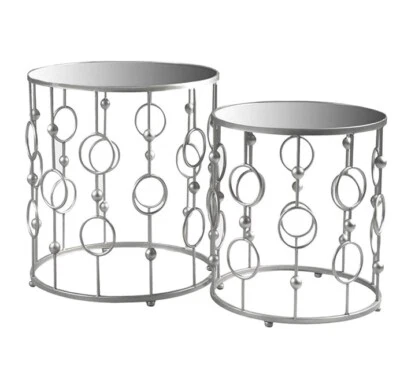 2x pieces Luxury Mirrored Side Table coffee table with Silver metal Bases - image 1 of 4