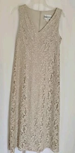 SL Fashions Formal Dress 10P  Lace  Long V Neck Sleeveless Beige  Mother Bride - Picture 1 of 12