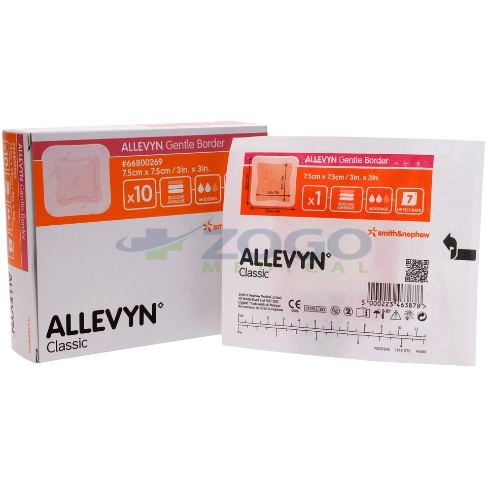 Allevyn Gentle Border Foam Dressing 3" x 3" - Box of 10 - Image 1 of 1