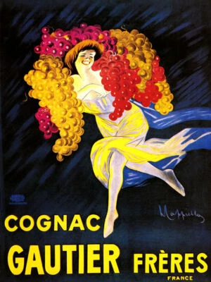PÓSTER REPRO COÑAC GAUTIER MUJER RACIMO DE UVAS ALCOHOL CAPPIELLO FRANCÉS VINTAGE Foto 1 de 3