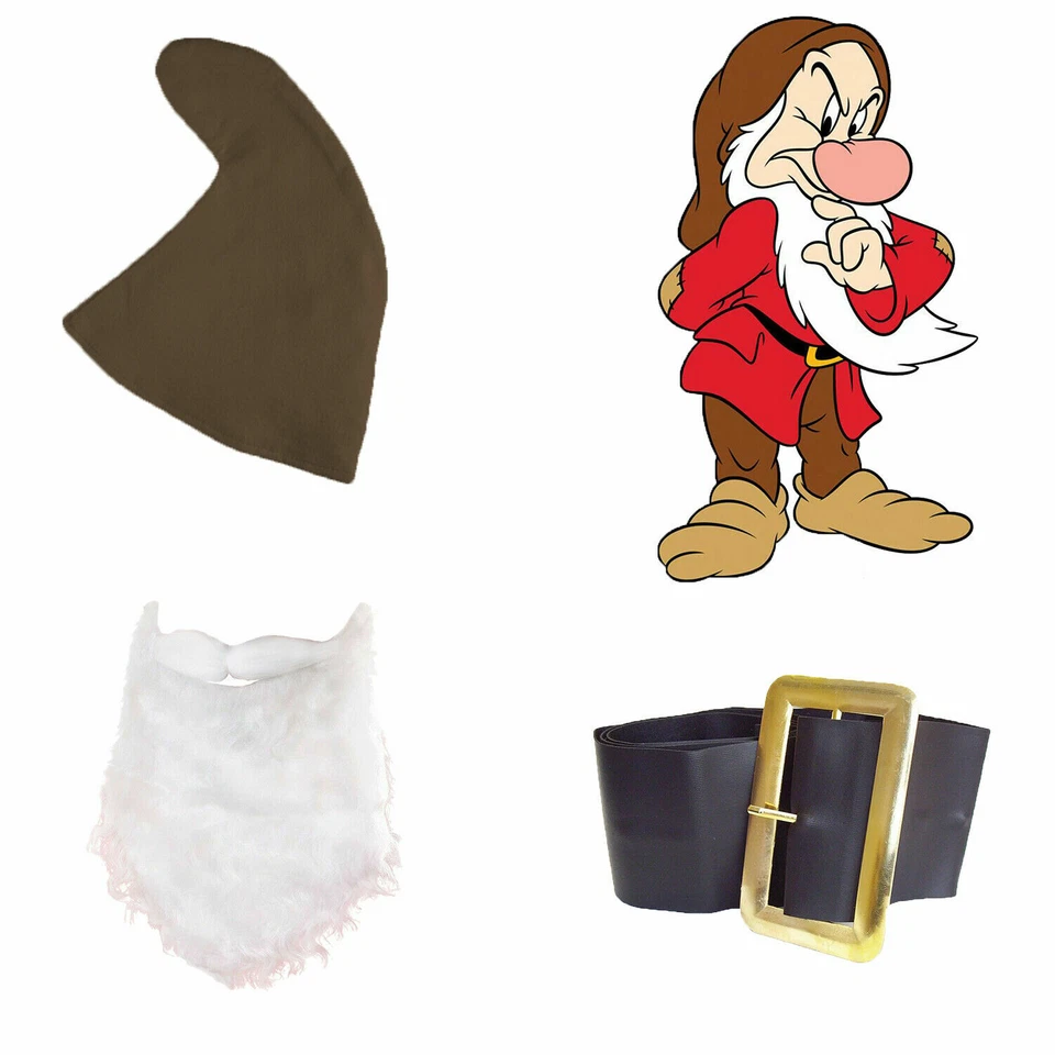 JOKESHOP.COM Grumpy Set - Snow White Seven Dwarfs Fancy Dress Hat Beard Belt Costume Cartoon