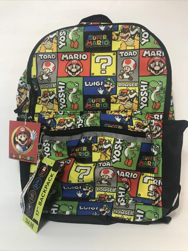 Nintendo Super Mario Print Backpack School Bookbag Boys Kids Luigi Bowser Labtop