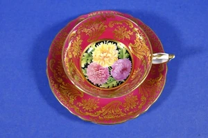 Paragon Double Warrant Chrysanthemums Gold Magenta Cup & Saucer A1544 - Picture 1 of 14