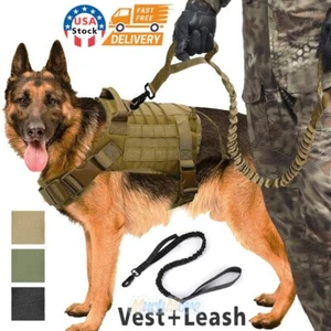 MUCH Tactical Police Training Dog Harness Military Adjustable Nylon Vest & Leash - Picture 1 of 35