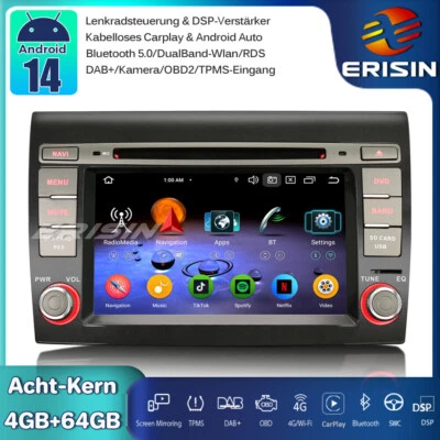 64GB CarPlay Android 14 Autoradio GPS Für Fiat Bravo Wifi DVD DAB+ RDS DSP TPMS - Bild 1 von 4