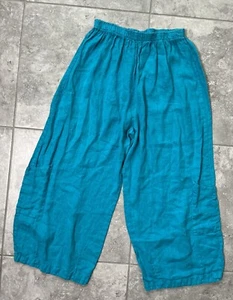 Bryn Walker Linen Casbah Pull On Wide Leg Coordinating Pants Trousers Blue XL - Picture 1 of 13