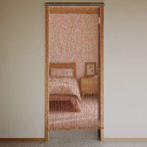 Wood Beaded Curtain and Bamboo 52 Line Wave Dense Fringe Beaded Door 90 x 200 cm - Picture 1 of 12