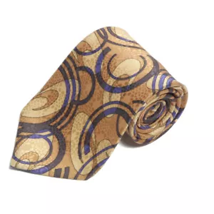 GEOFFREY BEENE Abstract Art Deco Golden Swirls Blue Men's Silk Neck Tie - Picture 1 of 4