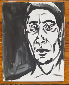 Pintura en lienzo arte extraño contemporáneo cara larga ceja fuerte retrato 11x14 - Imagen 1 de 3