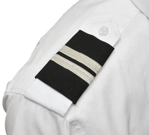 Pilot Epaulets Flight Engineer Two Bar Silver Metallic on Navy - Bild 1 von 1