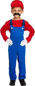 Boys Super Mario Costume Plumber Fancy Dress For Kids 10-12 Years - DIRTY - Picture 1 of 2