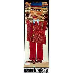 Hundertwasser Europayer Man Red Suit Foil Embossed Poster '73 Exhibition NYC