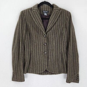 Etcetera Jacket Womens 2 Green Striped Blazer Wool Blend Vintage Three Button - Picture 1 of 13