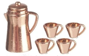 Dolls House Copper Coffee Pot & Mugs Set Miniature Kitchen Cafe Dining Accessory - Picture 1 of 8