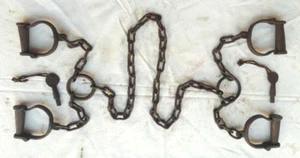 Vintage Antik Stark Schwer Eisen Lange Kette Selten Schloss Handschellen Sammler - Bild 1 von 11