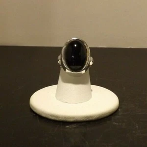 Black oval stone ring in silver tone setting adjustable band 41421 #71 - Picture 1 of 6