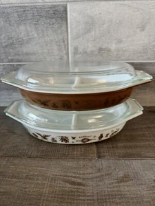 Vintage Pyrex Early American 1.5 Quart Divided Casserole Dish W/  Lid (2sets) - Picture 1 of 8
