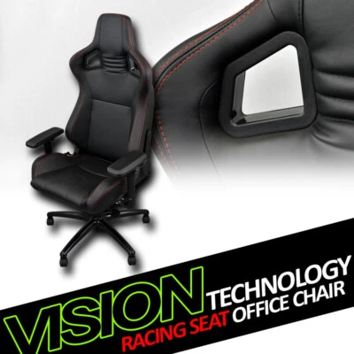 Black With Red Stitches Pvc Leather MU Racing Bucket Seat Game Office Chair Vl07 - Image 1 of 2
