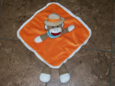 Baby Starters 橙色袜子猴子棕褐色野生动物园帽子摇铃安全毯 Lovey — 第 1/4 张图片