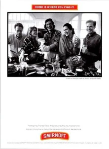 SMIRNOFF Vodka Ad Thanksgiving Dinner Friends Laughing Turkey Holiday Humor 1992 - Picture 1 of 1