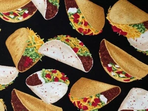 Tacos Burrito Nachos Guac Dip Food Face Cotton Cover Quilt MASK Fabric 18”X18” - Picture 1 of 3