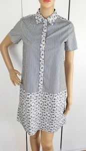 SUNO UNIQLO Designer Striped Floral Short Sleeve With Pocket Shirt Dress Size XS - Picture 1 of 7