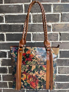 NWT $269 Patricia Nash Rena Floral Leather Tote Summer Drawing fall colors brown - Picture 1 of 10