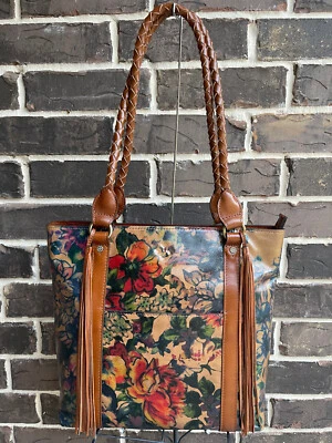 NWT $269 Patricia Nash Rena Floral Leather Tote Summer Drawing fall colors brown - Image 1 of 4