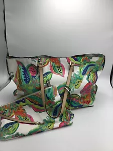 TRINA TURK weiß groß mehrfarbig beschichtet Canvas Beuteltasche Tasche Handtasche Beutel gebraucht, in einwandfreiem Zustand - Bild 1 von 6