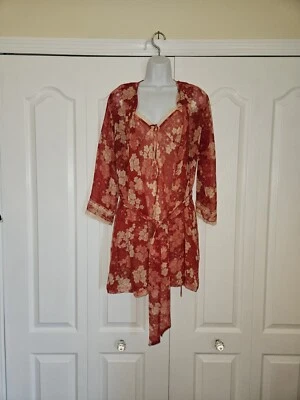 Vintage Jones New York Nightgown Robe Set Womens Size Medium Short Sheer Floral - Image 1 of 4