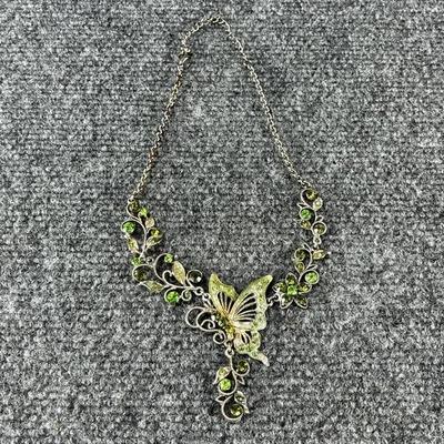 Collar Mariposa Verde Bisutería Piedras Plata Flores Art Nouveau Foto 1 de 4