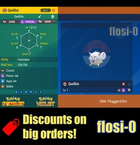 6IV Shiny Qwilfish Hisui Pokemon Scarlet and Violet - Picture 1 of 1