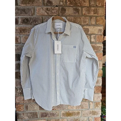 Camisa de gran tamaño a rayas azules mezcla de algodón con botones para mujer M $348 NW Foto 1 de 4