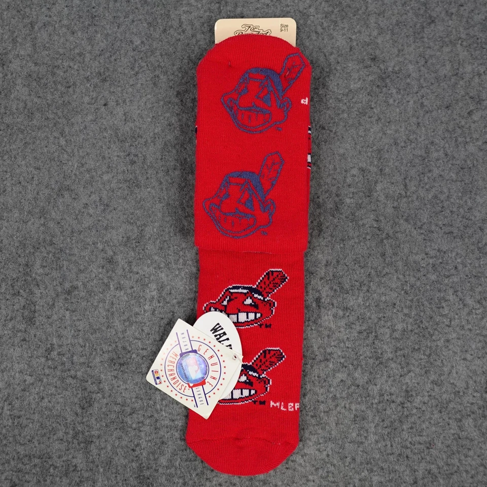 Винтажные мужские носки Cleveland Indians размер 9–11 красные бейсбольные тапочки MLB 90-е - Изображение 1 из 4