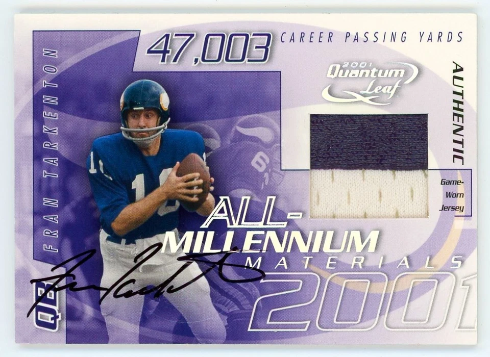 2001 Quantum Leaf All-Millennium Fran Tarkenton Auto Game Worn Patch 20/25 HOF - Image 1 of 2