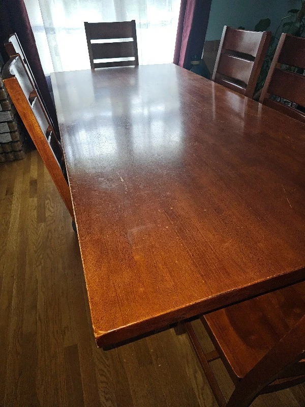 Solid Wood Dining Table Set – Seats 8 – Includes 8 Ladder-Back Chairs - Image 1 of 3