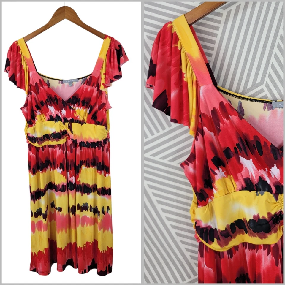 Y2K NY Collection Stretch Dress Size XL Sheath slinky Casual Vintage Red Yellow - Image 1 of 4