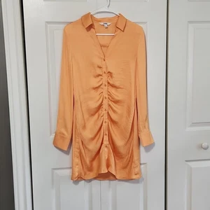 BB Dakota By Steve Madden Let's Go Disco Orange Dress Size S Ruched Button Down  - Picture 1 of 12