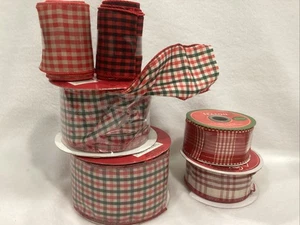 Ribbon Red Green Gingham Checkered Plaid 2.5” wide 20 Yds. + 14 Yds. 1.5” Ribbon - Picture 1 of 3