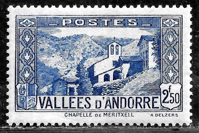 HICK GIRL - SELLO ANDORRA FRANCÉS COMO NUEVO SC#59A 1940 CAPILLA MERITXELL M25 Foto 1 de 2
