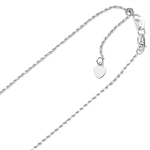 1.00mm Solid Adjustable Rope Chain Necklace REAL 10K White Gold Up To 22" 2.8grm - Picture 1 of 2