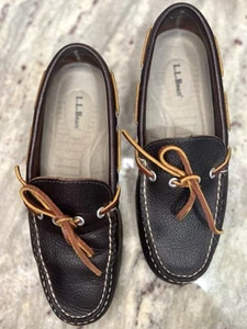 LL Bean Camp Mocs Dark Brown Handsewn Moccasins Boat Shoe Size 7 YOUTH 130448 - Picture 1 of 6