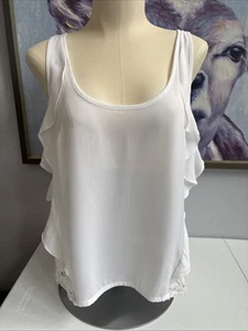 Lauren Conrad Women's Medium White Chiffon Crochet Lace Back Ruffle Tank Blouse - Bild 1 von 10
