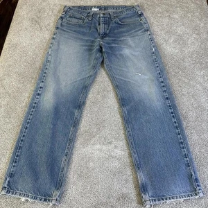 Carhartt Blue Jeans Leather Patch Durable Workwear Denim Classic Straight Pants - Picture 1 of 8