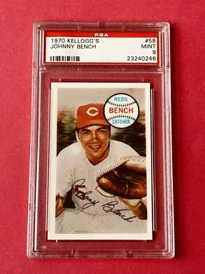 Johnny Bench 1970 Kelloggs #58 Cincinnati Reds PSA 9 MT Foto 1 de 4